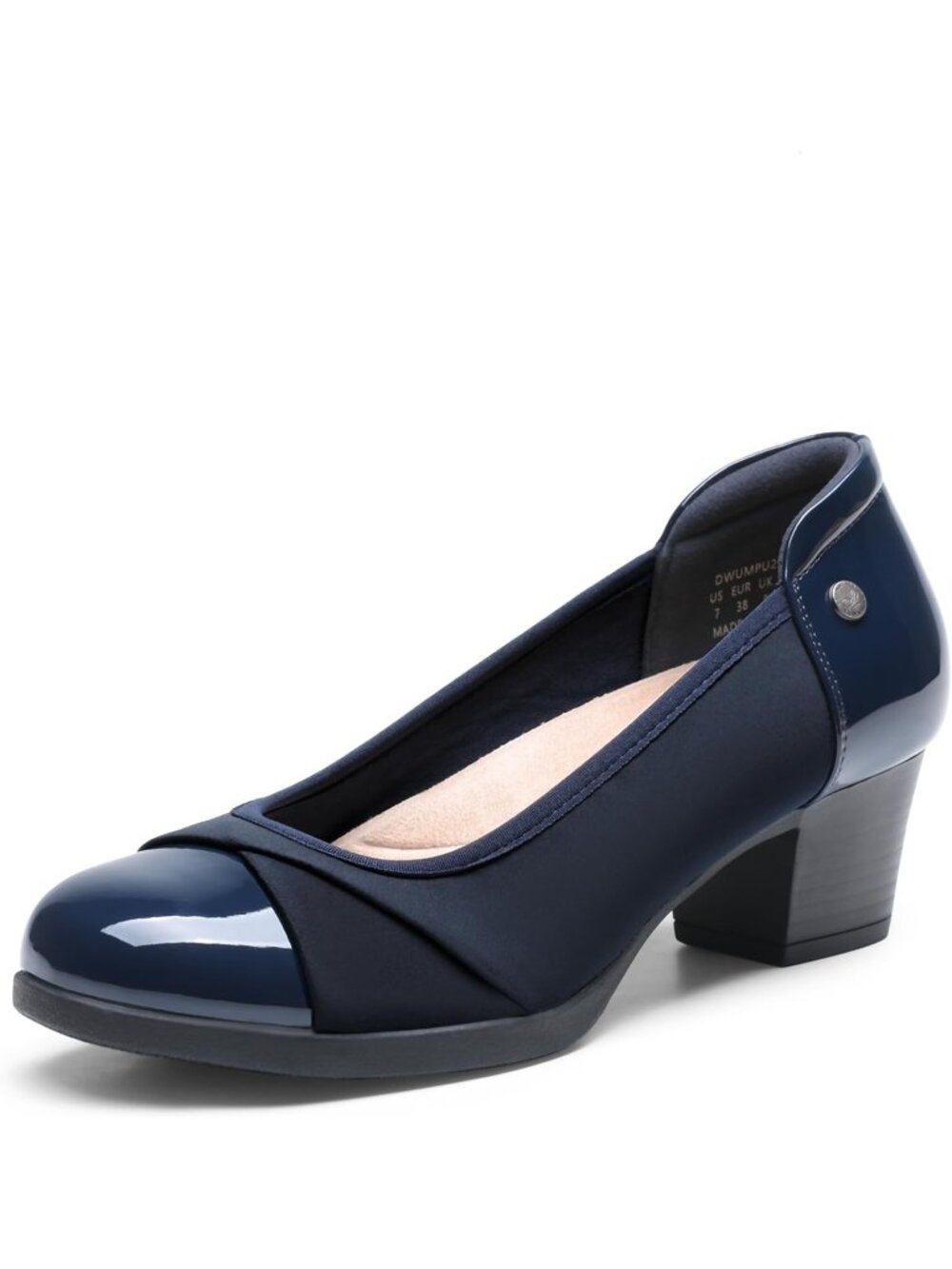 Dream Pairs Women's Navy Round Toe Low Chunky Arch Support Comfortable Heels